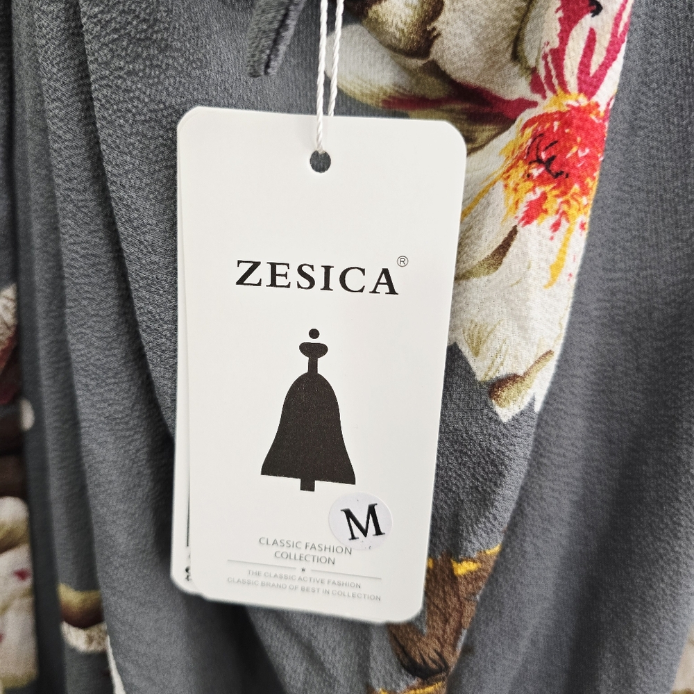 NWT Zesica Floral Gray Halter Split Maxi Dress - Picture 9 of 10